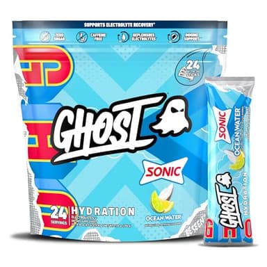 GHOST Hydration Packets, Sonic Ocean Water, 24 Sticks, Electrolyte Powder - Drink Mix Supplement with Magnesium, Potassium, Calcium, Vitamin C - Vegan, Free of Soy, Sugar & Gluten - Image 1