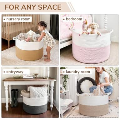 INDRESSME Large Laundry Basket, 21.7'' x 13.8'' Cotton Rope Blanket Basket Living Room Toy Baskets Storage Kids, Woven Baskets for Dirty Clothes, Pillows, Towel, 90L Light Brown - Image 6