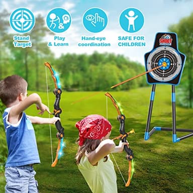 SpringFlower 2 Bow and Arrow Sets with LED Light-up,2 Foam Dart Guns for Kids 5 6 7 8 9 10+ Years Old, Archery Set with Standing Target for Boys & Girl, for Kids - Image 5