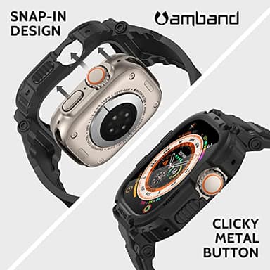 amBand Bands Case Screen Protector Compatible with Apple Watch Ultra 3/2/1 49mm for Men, M1 Sport Series Rugged Cover Strap and 9H Tempered Glass, Military Protective Bumper for iWatch 49 mm Men Black - Image 7