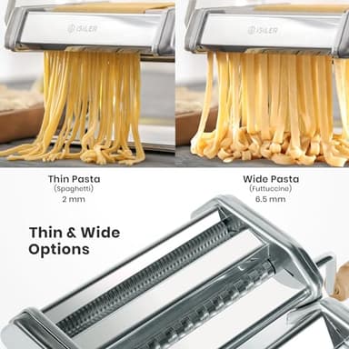 ISILER Pasta Maker, 9 Adjustable Thickness Settings 2-in-1 Pasta Machine with Rollers and Cutter, Noodle Maker for Pasta, Dumpling Skin, Spaghetti, Fettuccini, Lasagna - Image 5