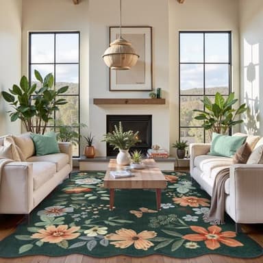 Lahome Floral Washable Rugs 8x10, Non-Slip Soft Bedroom Rug Stain Resistant, Ultra-Thin 8x10 Rugs for Living Room Easy Clean Boho Rug Accent Carpet for Dining Room Office(8x10ft,Dark Green) - Image 3