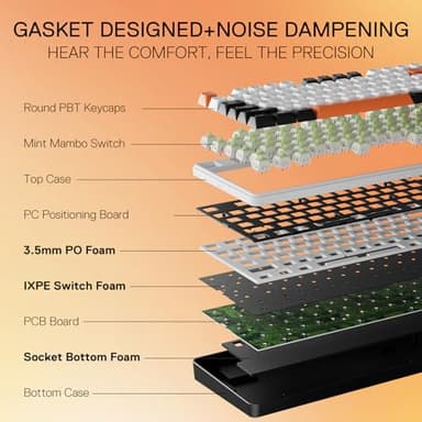 Redragon K689 PRO Wireless Gasket RGB Gaming Keyboard, 108 Keys Mechanical Keyboard w/Extra 4 Hotkeys, Upgraded Hot-swappable Socket, 3-Layer Noise Dampening, Round PBT Keycaps, Custom Linear Switch - Image 4