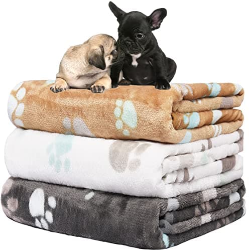 Rezutan Small Dog Blankets 3 Pack for Pet Cat Soft Fuzzy Washable Puppy Blankets, Reversible Paw Print Suitable for Dog Kennels & Beds Sofas Gifts Puppy Essentials, 23x16 inch - Image 1