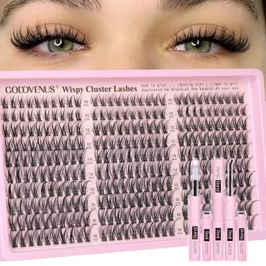 Goddvenus Lash Clusters Kit Wispy Eyelash Clusters Lashes Natural DIY Lash Extension Kit 10-16mm Cluster Eyelash Extensions Kit 300pcs C Curl Individual Lashes Cluster Eyelash (No Tweezers) - Image 1