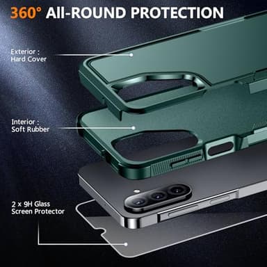 SPIDERCASE for Samsung Galaxy A26 5G Phone Case, [10 FT Drop Protection] 2 pcs [Tempered Glass Screen Protector] Heavy Duty Shockproof Case,Dark Green - Image 5