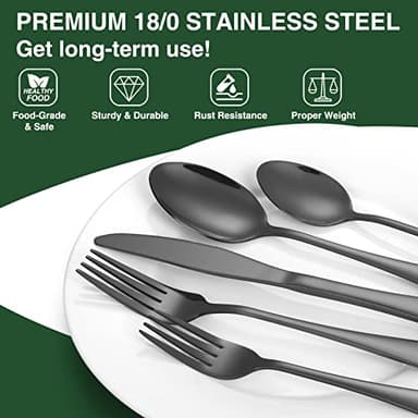60-Piece Black Silverware Set with Organizer, AIVIKI Stainless Steel Flatware for 12, Cutlery Utensil Set for Home Restaurant, Tableware Includes Knife Fork Spoon Set, Mirror Polished - Image 4