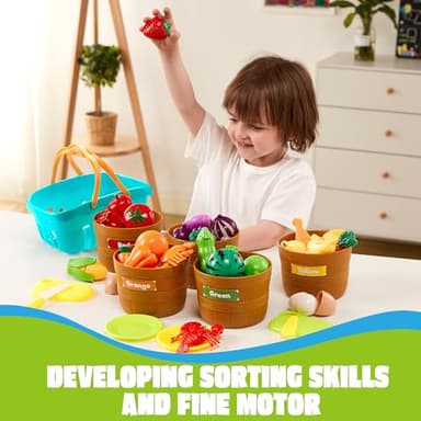 JOYIN Educational Toys Play Food Set for Toddlers, Cutting Food for Preschool Activities, Pretend Play Kitchen Accessories, Learning Toys, Color Sorting Set for Boys & Girls, Gifts for Christmas - Image 5