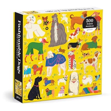 Galison Fashionable Dogs – 500 Piece Jigsaw Puzzle Featuring Vibrant Artwork of Well Dressed and Glamorous Dogs in All Shapes and Sizes - Image 1