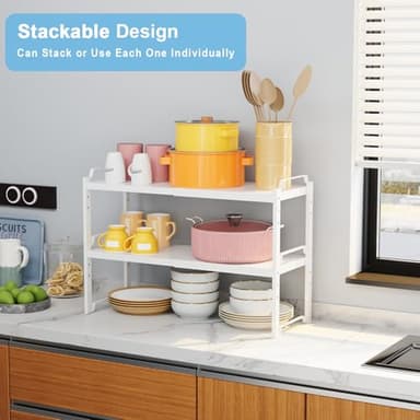 2 Pack Expandable Kitchen Cabinet Shelves Organizers, Stackable Adjustable Small Storage Shelf Rack Stand Riser for Pantry Cabinet Cupboard Kitchen Counter Organization, 22 lbs Capacity, Length:20.5" - Image 3