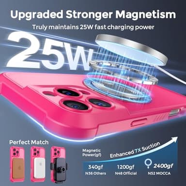 MOCCA Design for iPhone 16 Pro Max Case with Magnetic Invisible Stand [Full Camera Protection] [Compatible with Magsafe] Military Drop Shockproof Translucent Matte Phone Case Cover 6.9",Hot Pink - Image 2