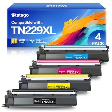 Statago TN229XL Toner Cartridges Compatible with Brother, TN229 Toner Works for Brother MFC-L3780CDW MFC-L3720CDW HL-L3280CDW MFC-L8395CDW HL-L3300CDW HL-L3220CDW HL-L3295CDW Printer (BK/C/M/Y 4 Pack) - Image 1