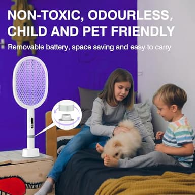 Electric Fly Swatter Racket, PALONE 4000V Detachable Bug Zapper with Type-C Rechargeable Base, Powerful Dual Modes Fly Zapper Racket, Mosquito Killer for Indoor Outdoor, 1 Pack - Image 5