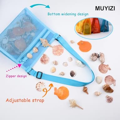 MUYIZI Mesh Bag for Holding Beach Shell,Toys (Blue&Yellow&Orange 3pack) Shell Collecting Bags for Kids, for Picking Up Shells - Image 3