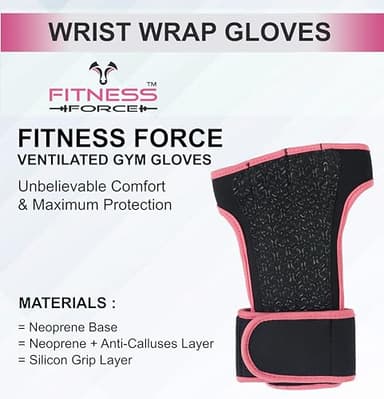 FITNESS FORCE Ventilated Weightlifting Gloves Workout Gloves for Men & Women with Built-in Wrist Wraps Fingerless Gym Gloves for Men Perfect for Exercise Fitness, Weight Lifting, Cross Training - Image 3