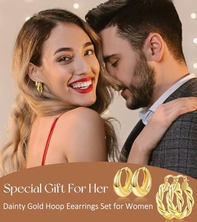 Adoyi Gold Hoop Earrings Set for Women Girls Trendy 14K Plated Gold Hoops Small Chunky Earrings Twisted Huggie Ear ring Pack Lightweight 9 Pairs Jewelry Set for Valentines Mother's Day Birthday Gifts - Image 3
