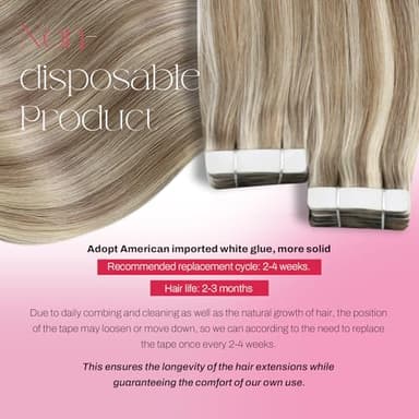 Moresoo Tape in Human Hair Extensions 20 Inch Highlighted Hair Extensions Tape in Light Brown Highlighted with Blonde Glue in Extensions Invisible Glue in Extensions Real Hair #P9A/60 20pcs 50g - Image 3