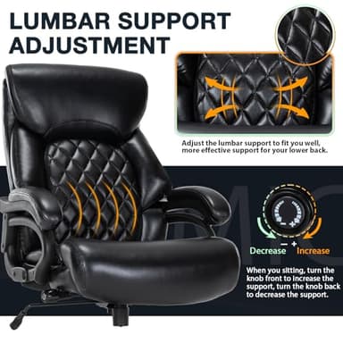 Big and Tall Office Chair for Heavy People, 500LBS High Back Extra Wide Heavy Duty Executive Office Chair Comfortable for Home Office, Large Computer Desk Chair with Adjustable Lumbar Support Black - Image 6