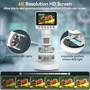 1000X Portable Microscope for Kids with 3.5-inch-Screen: 3-in-1 Digital Handheld Microscope for Kids Home School Biology Science Education - Image 3