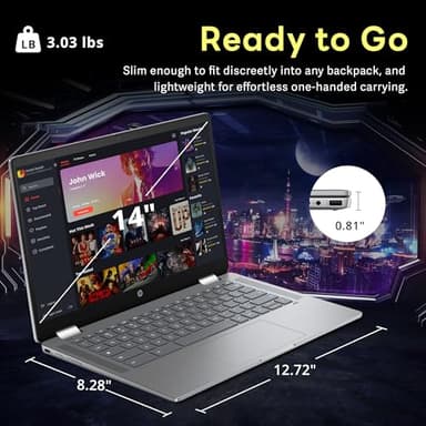 HP 14" 2-in-1 FHD Touchscreen Chromebook Plus Laptop, Intel i3-N305, 8GB LPDDR5, 416GB Storage(256GB SSD+160GB Docking Station), UHD Graphics, FHD Camera, Fast Charge, Wi-Fi 6E, Chrome OS, Silver - Image 8