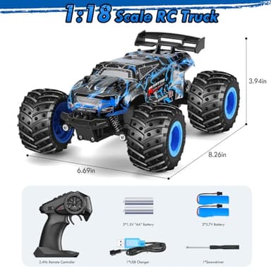 BIFYTON Remote Control Car, 1:18 Scale Rc Cars, All-Terrain RC Truck with LED Light, 20KM/H, Rechargeable, 2WD, 2.4GHz, Sturdy PVC Shell, Remote Control Truck for Boys 4-7 8-12, Beginner - Image 8