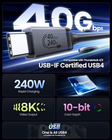 Silkland USB 4 Cable [USB-IF Certified] for Thunderbolt 4 Cable 3.3FT, 40Gbps Data Sync, 8K/5K@60Hz, 240W, USB C Thunderbolt Cable 1M, Compatible for MacBook, SSD, iPhone 17/16, Docking, eGPU, Monitor - Image 2