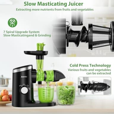 Aeitto Juicer Machines with Soft & Hard Modes, Quiet Motor, Reverse Function, Juicer Machines Vegetable and Fruit, Cold Press Juicer, Easy to Clean with Brush - Image 3
