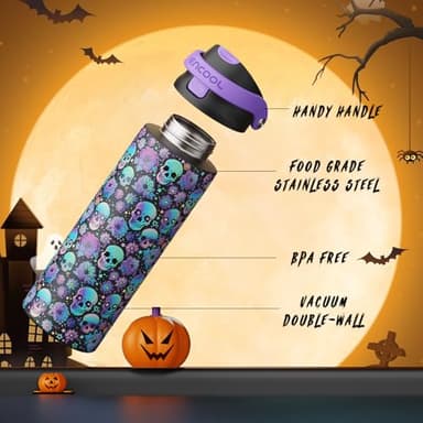 ENCOOL Halloween Gothic Water Bottle with Straw, Stainless Steel Insulated Water Bottle,Leak Proof, One-Touch Flip Lid, BPA Free, Holiday Gifts For Women Men, 24oz, Floral Afterlife - Image 4