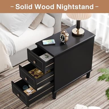 Tribesigns Solid Wood End Table, Fully Assembled Narrow Side Table with Drawers, Pre-Assembled Nightstand Slim Bedside Table for Small Spaces, Living Room, Bedroom, Black - Image 5