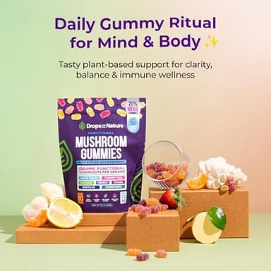 Ashwagandha Gummies and Lions Mane Mushroom Gummies Supplement - Organic - Reishi, Cordyceps, Turkey Tail, Maitake, Shitake, Chaga - Immune Defense, Boosts Cognitive Performance, Vegan, Low Carb - Image 6
