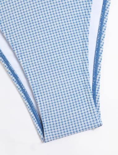 ZAFUL Women High Cut Bikini Sets Lace Thong Swimsuit Two Piece String Sexy Underwire Bathing Suit Cheeky Cut Out Cute Swimwear Gingham Blue S - Image 7