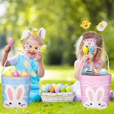 SMSREAMEN 2 Pcs Easter Egg Baskets for Kids, Easter Eggs Hunt Basket for Kids Empty, Bunny Basket Egg Gifts Bags with Rabbit Fluffy Ears, Includes Fun Easter Accessories for Girls Boys Party Favors - Image 5