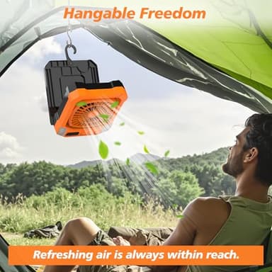 Camping Fan Battery Powered & Solar Powered, Portable Solar Fan 10000mAh Rechargeable Outdoor Fans with Light, Quiet Cordless Fans for Tent, RV, Emergency, Hiking, Power Outage, Desk, Survival Kit - Image 8