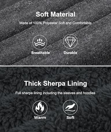 Little Beauty Fleece Hoodies for Men Winter Thick Jackets Sherpa Lined Zip Up Sweatshirt With Kanga Pocket Dark Grey - Image 5