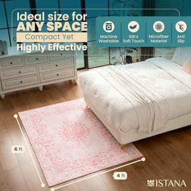 Istana 4x6 Area Rug - Pink Rugs for Living Room 4x6 - Foldable Rugs for Bedroom - Stain Resistant Washable Rug - Eco-Friendly Boho Area Rugs - Easy to Clean Living Room Rug 4 x 6 - Image 2