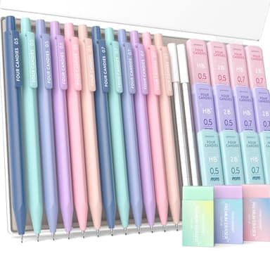 Four Candies Mechanical Pencil Set, with 0.5 & 0.7mm Lead Refills (HB & 2B), Pastel Erasers & Eraser Refills, 29-Count Pack with Case, Cute Aesthetic School Supplies for Writing, Drawing, Sketching - Image 1