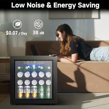 Feelfunn Beverage Refrigerator Cooler - 12 Bottle 50 Can Mini Fridge with Glass Door, Soda Wine Beer Drink Fridge - Small Refrigerator for Office Home Bedroom Dorm Bar, 1.3 Cu.Ft, Black - Image 6