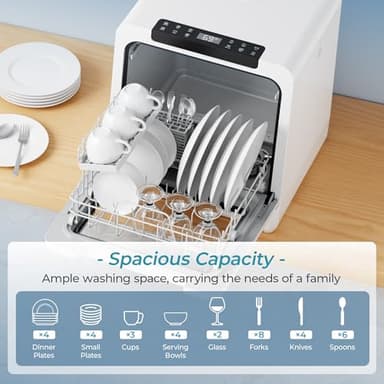 EUHOMY Countertop Dishwasher Portable, 8 Programs Mini Dishwasher with 5L Built-in Water Tank and Inlet hose, No Hookup Needed, Dishwasher with Self Clean/Baby Care/Air Dry, for Apartments, RVs, White - Image 4