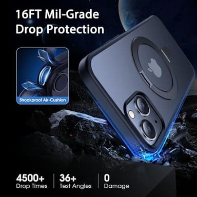 CASEKOO Designed for iPhone 14 / iPhone 13 Case with Magnetic Invisible Stand [Military Drop Protection] [Compatible with MagSafe] Shockproof Slim Translucent Matte Case 6.1 Inch, Black - Image 4