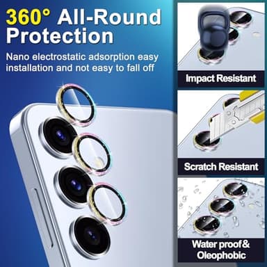 Avocase for Samsung Galaxy S25 Camera Lens Protector, Individual Metal Ring Tempered Glass Lens Cover, [Strong Adsorption] Scratch Resistant Ultra-Thin HD Clear Lens Cover, 1 Set-Colorful Sparkly - Image 3