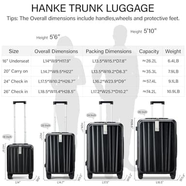 Hanke 24 Inch Checked Luggage PC Hard Shell Suitcases for Travel Front Opening Aluminum Frame Travel Luggage Rolling Suitcase with Wheels.(Jet Black) - Image 4