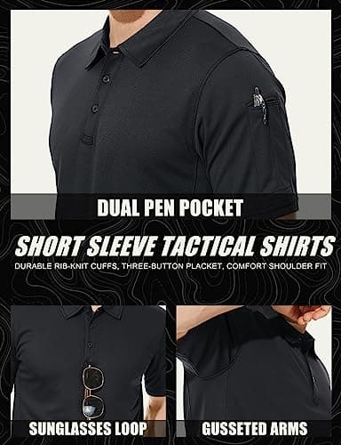 MAGCOMSEN Black Polo Shirts for Men Golf Shirts Pique Polo Shirts Short Sleeve Combat Shirt Tactical Shirt L - Image 5