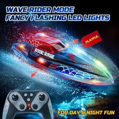 DEERC 13 inch Remote Control Boat for Kids, 2.4Ghz RC Spider Boat with LED Lights for Pools and Lakes, Summer Water Toy Gift for Boys 8-12, 2 Batteries - Image 4