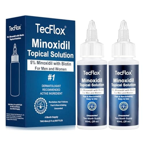 TecFlox 5% Minoxidil with Biotin for Men & Women, Beard Growth Oil, Hair Growth Serum, Unisex, 2-Pack, Total 4 fl oz for 4 Months - Image 1