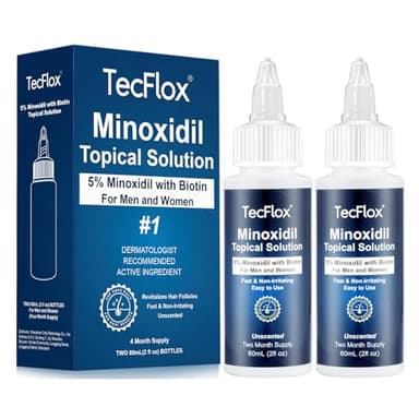 TecFlox 5% Minoxidil with Biotin for Men & Women, Beard Growth Oil, Hair Growth Serum, Unisex, 2-Pack, Total 4 fl oz for 4 Months - Image 1