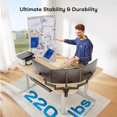 HUANUO 63″ Dual Motor L-Shaped Standing Desk, Built-in Power Outlets, Electric Height Adjustable Corner Computer Desk, Large Power Strip Holder, Sit Stand Up Desk with 3 Preset Heights, Natural Wood - Image 6