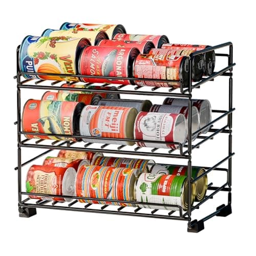 SUFAUY 3 Tier Can Organizer for Pantry, Holds 36 Cans, Heavy Duty Metal, Black - Image 1