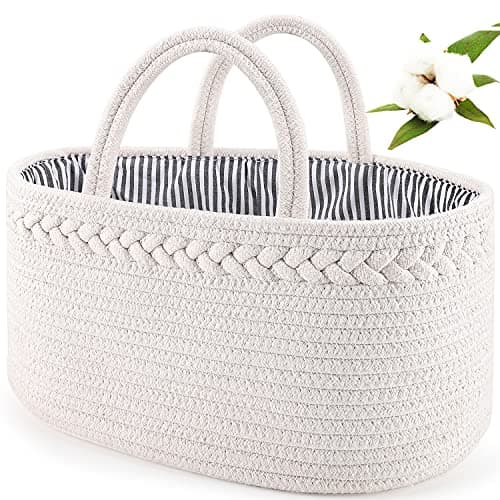 ABenkle Baby Diaper Caddy, Nursery Storage Bin and Car Organizer for Diapers and Baby Wipes, Cotton Rope Diaper Basket Caddy, Changing Table Diaper Storage Caddy - Image 1