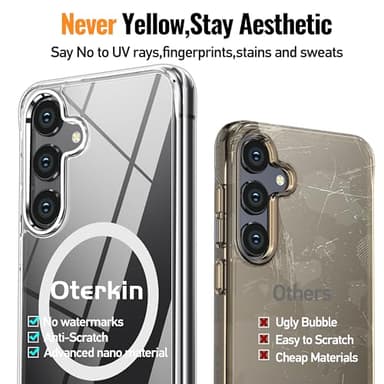 Oterkin Magnetic for Samsung Galaxy S25 Case Clear [Compatible with MagSafe][Anti-Yellowing][Built-in 4 Airbags][Military Grade Protection][Transparent Shockproof Slim] S25 Phone Case (Clear) - Image 3
