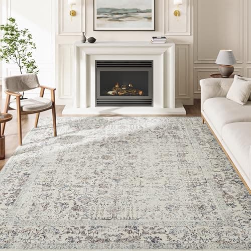 PureCozy Taupe Area Rug 6x9 Machine Washable Vintage Living Room Distressed Non Slip Carpet Traditional Indoor Bedroom Retro Floral Accent Throw Large Rug for Office Kitchen Dining Room - Image 1